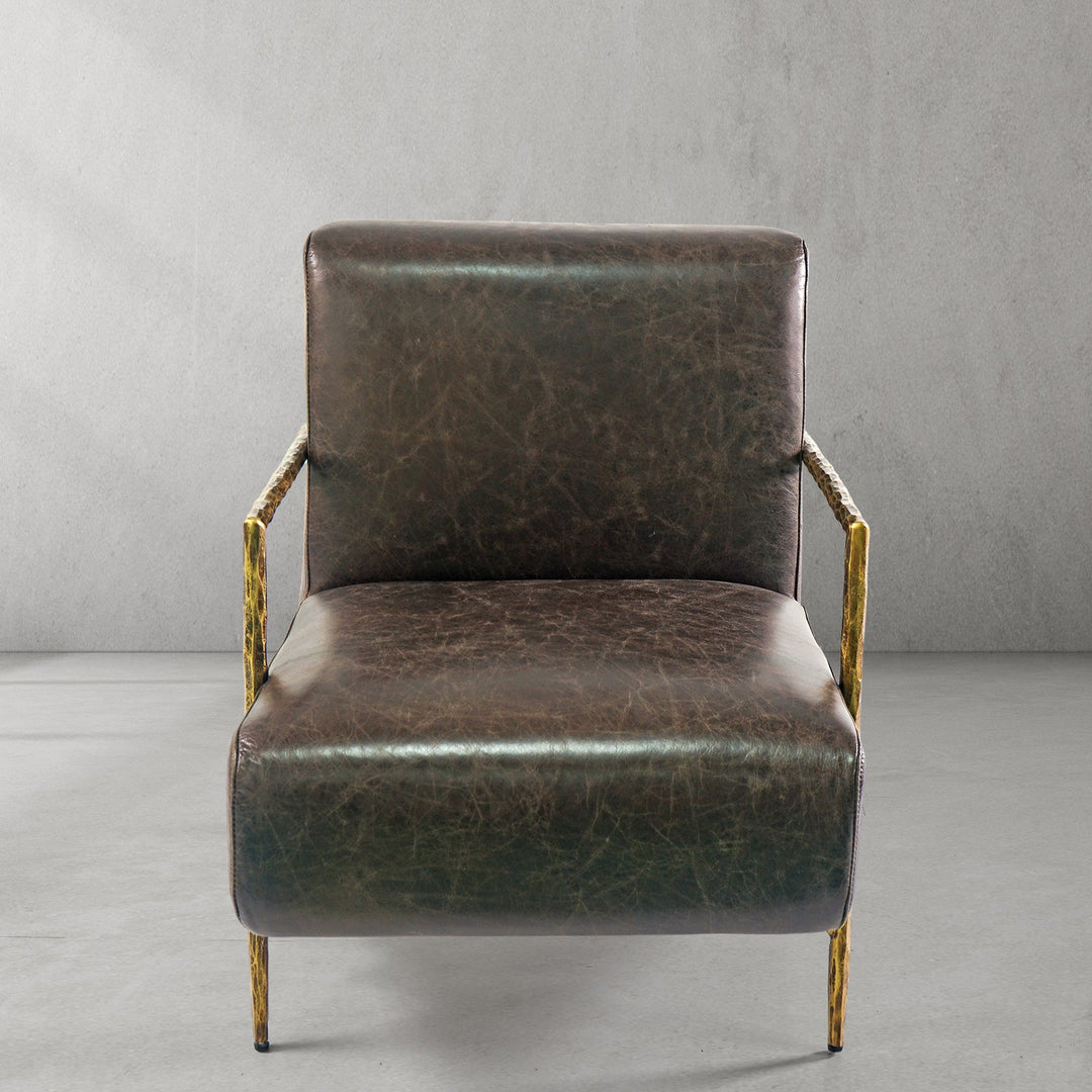 Thades Genuine Brown Leather Accent Chair