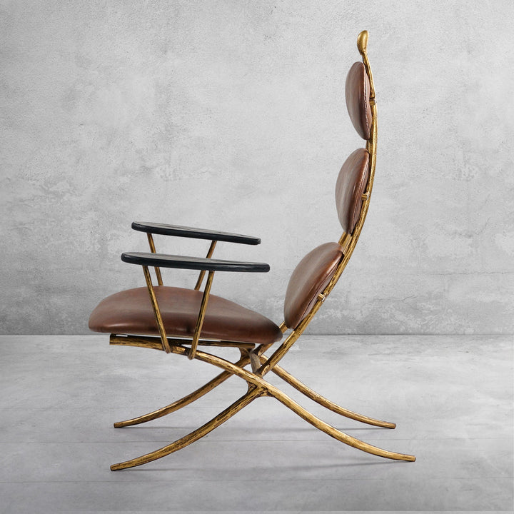 Thades High Back Brown Leather Lounge Accent Chair