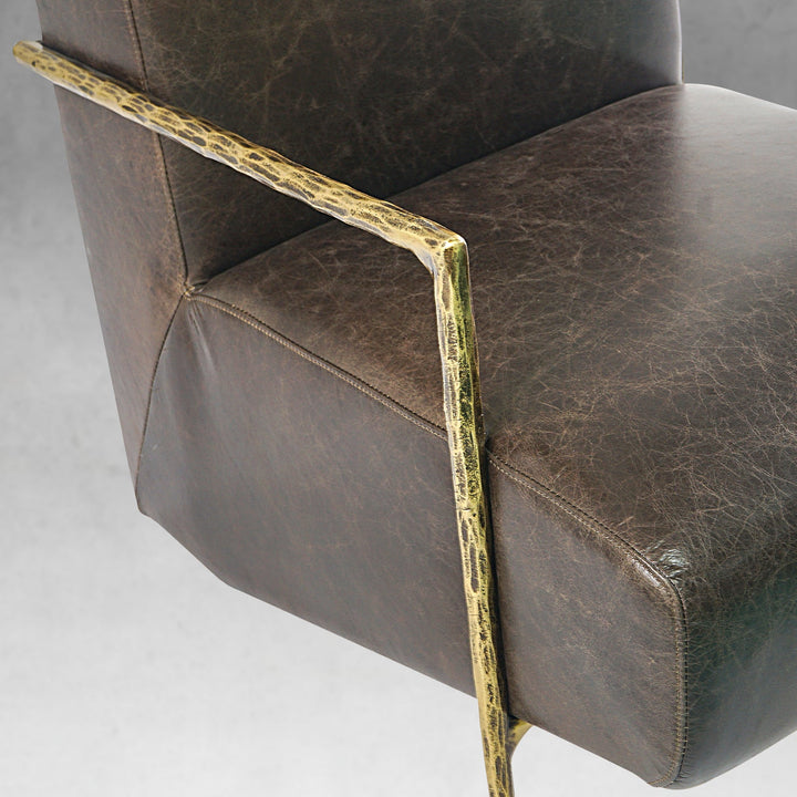 Thades Genuine Brown Leather Accent Chair