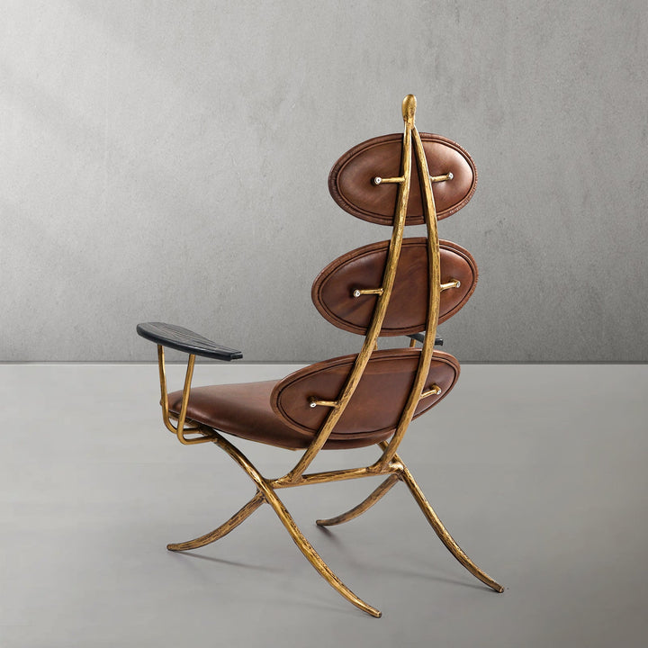 Thades High Back Brown Leather Lounge Accent Chair