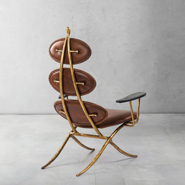 Thades High Back Brown Leather Lounge Accent Chair