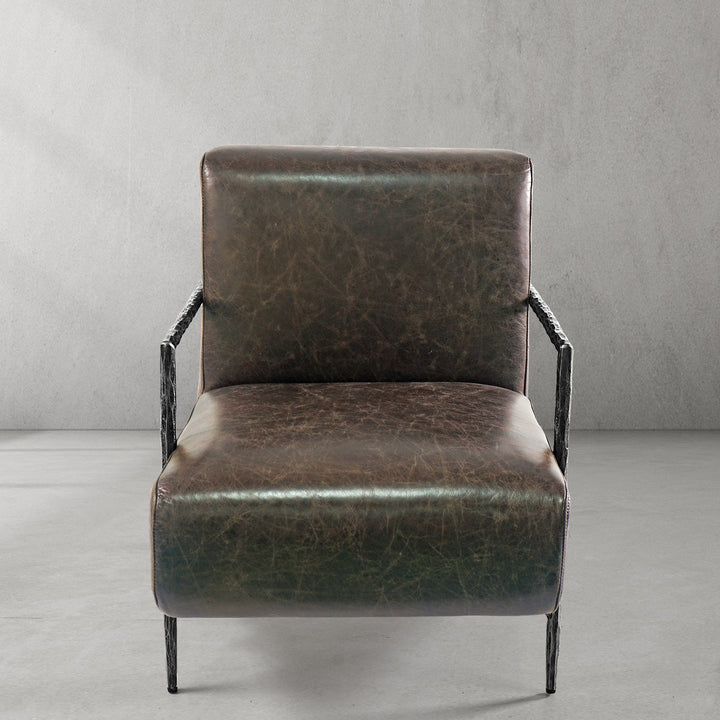 Thades Genuine Brown Leather Accent Chair