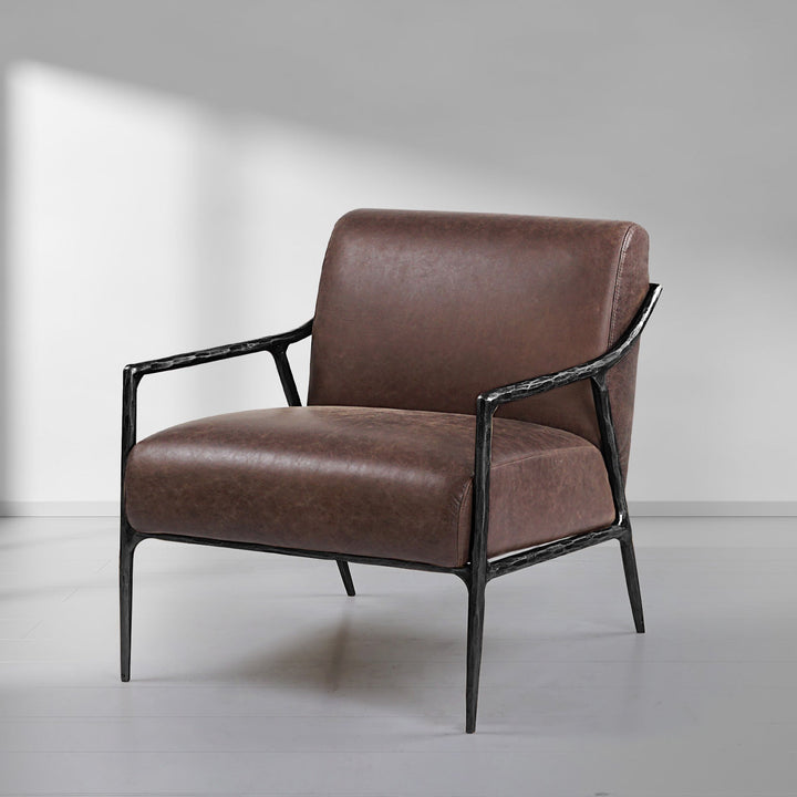 Thades Brown Leather Accent Chair