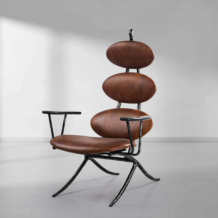 Thades High Back Brown Leather Lounge Accent Chair