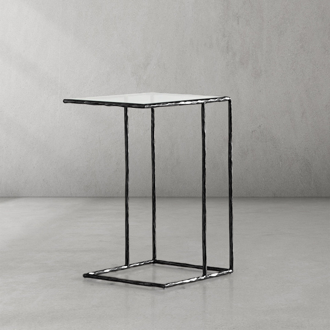 Thades Tempered Glass C-Shaped Side Table