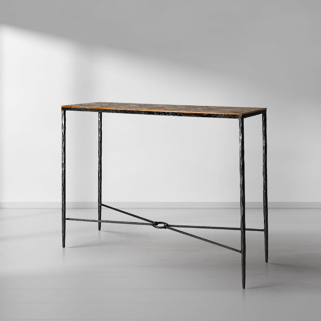 Thades Metal Frame Elm Wood Console Table