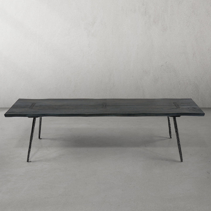 Thades Retro Copper Frame Solid Wood Dining Bench