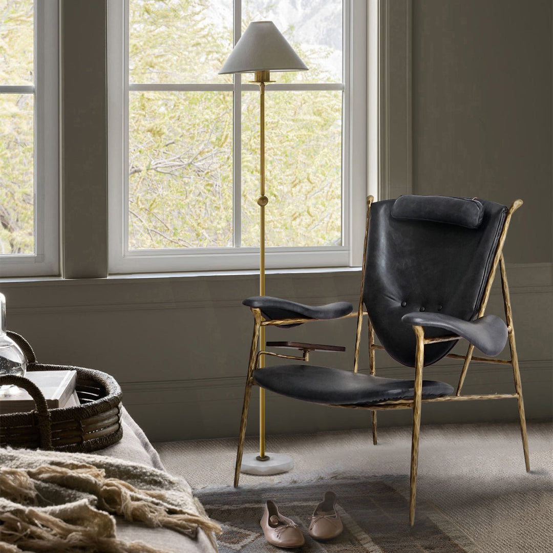 Thades Enamel Wooden Plate Leather Armchair