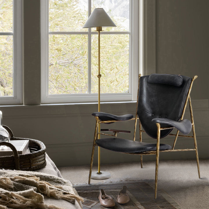 Thades Enamel Wooden Plate Leather Armchair