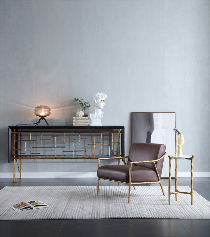 Thades Brown Leather Accent Chair