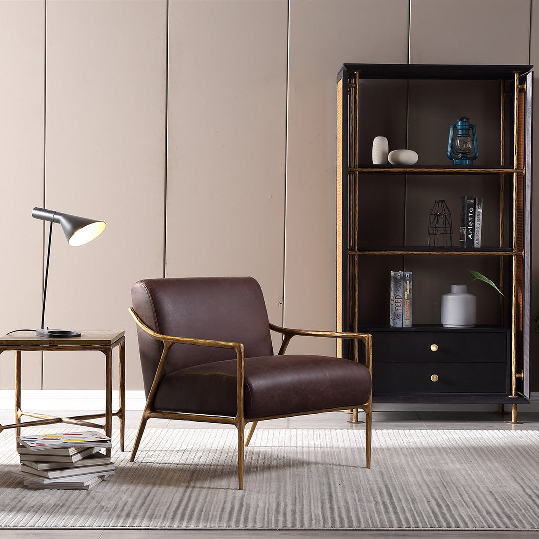 Thades Brown Leather Accent Chair