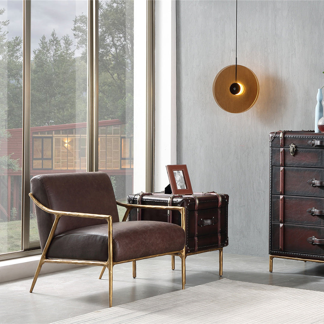 Thades Brown Leather Accent Chair