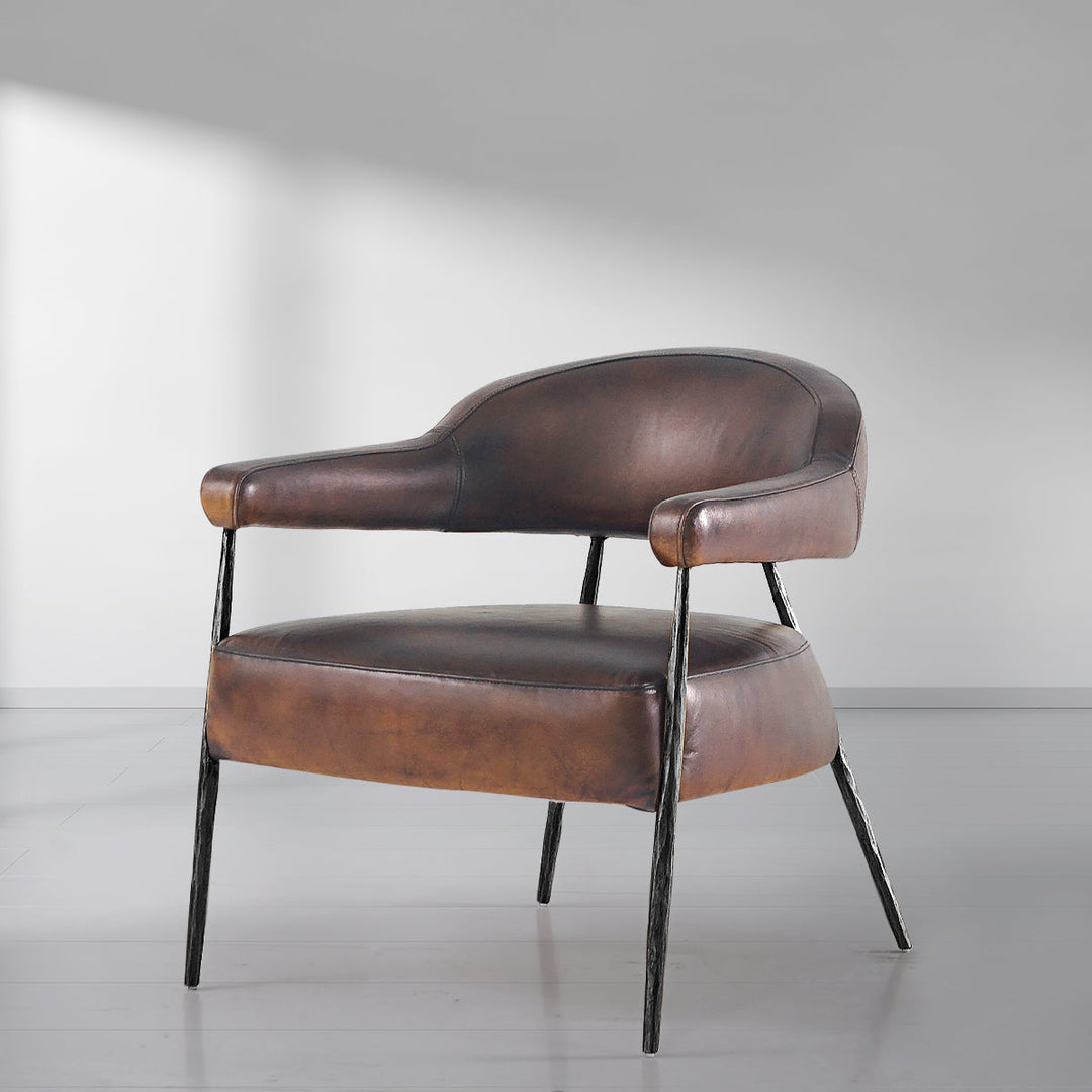 Thades Brown Leather Lounge Armchair