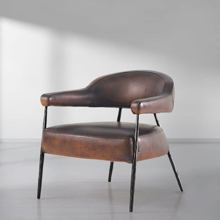 Thades Brown Leather Lounge Armchair