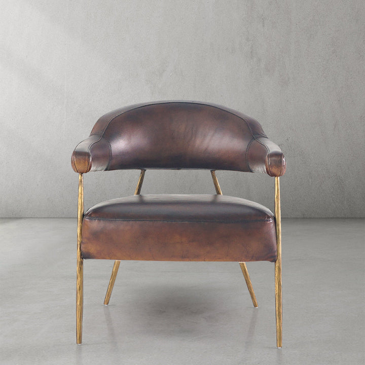 Thades Brown Leather Lounge Armchair