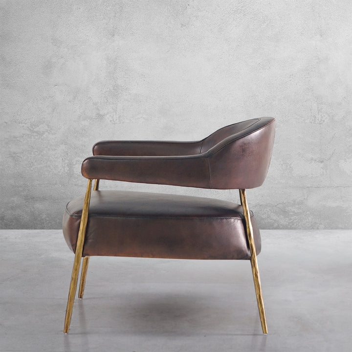 Thades Brown Leather Lounge Armchair
