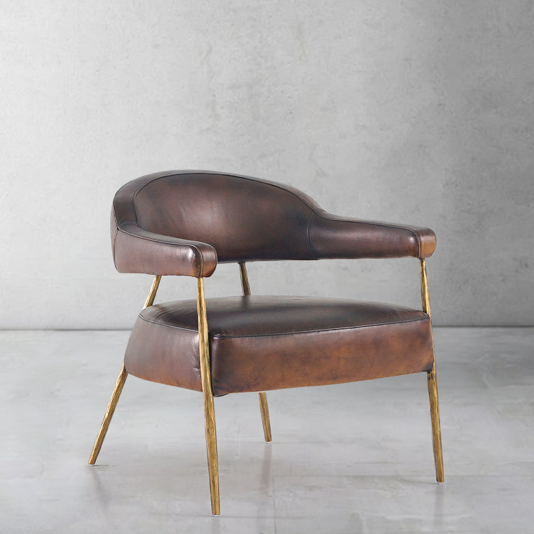 Thades Brown Leather Lounge Armchair