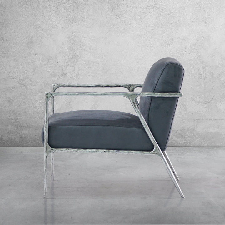Thades Retro Silver Iron Frame Track Armchair