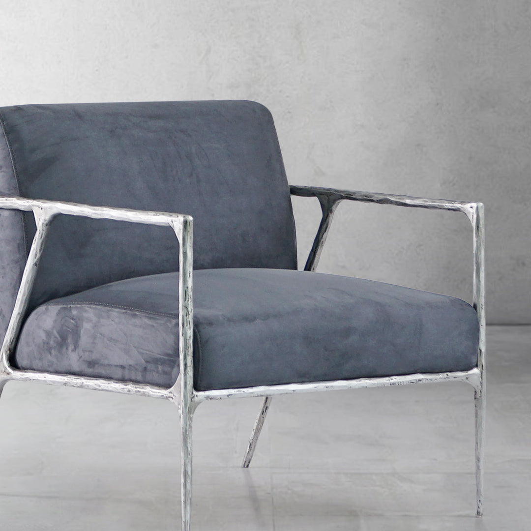 Thades Retro Silver Iron Frame Track Armchair