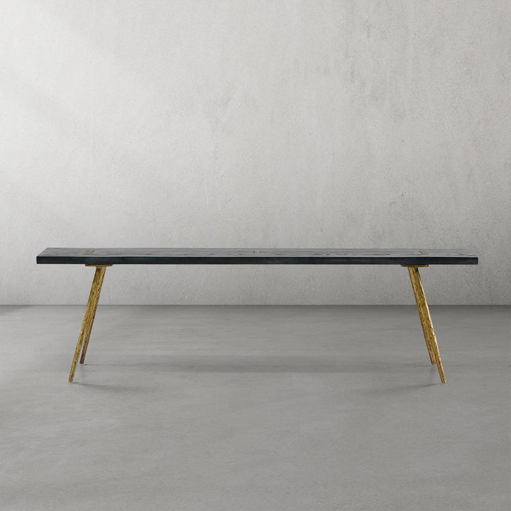 Thades Retro Copper Frame Solid Wood Dining Bench