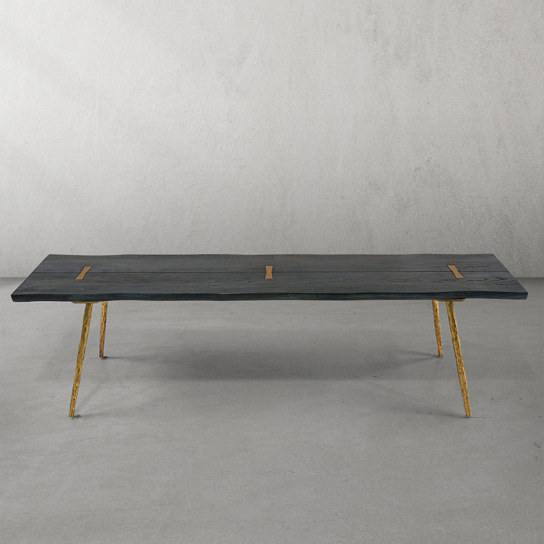 Thades Retro Copper Frame Solid Wood Dining Bench
