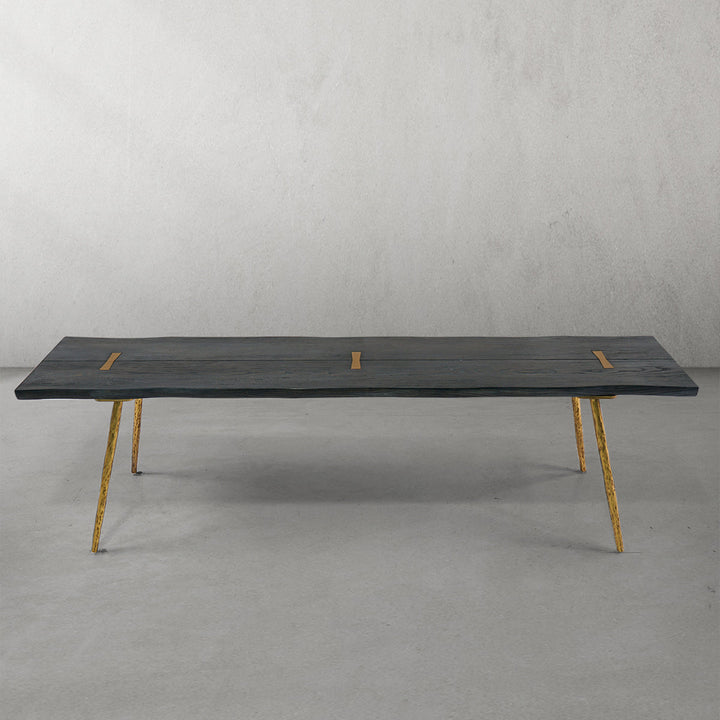 Thades Retro Copper Frame Solid Wood Dining Bench