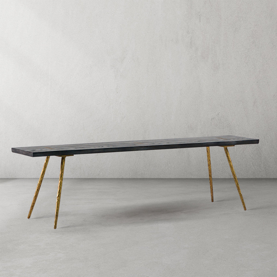Thades Retro Copper Frame Solid Wood Dining Bench