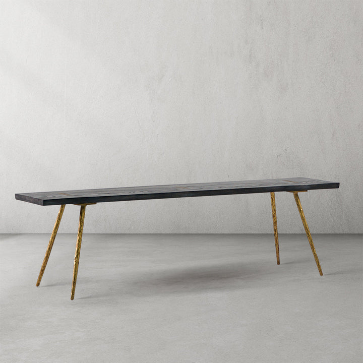 Thades Retro Copper Frame Solid Wood Dining Bench