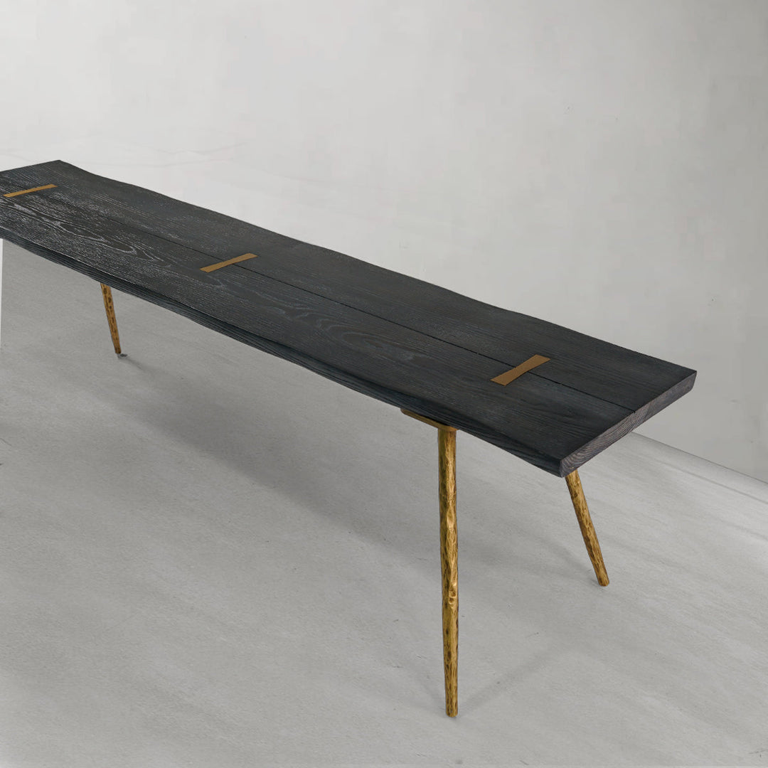 Thades Retro Copper Frame Solid Wood Dining Bench
