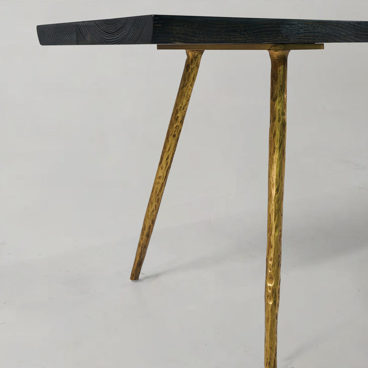 Thades Retro Copper Frame Solid Wood Dining Bench