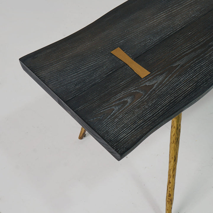 Thades Retro Copper Frame Solid Wood Dining Bench