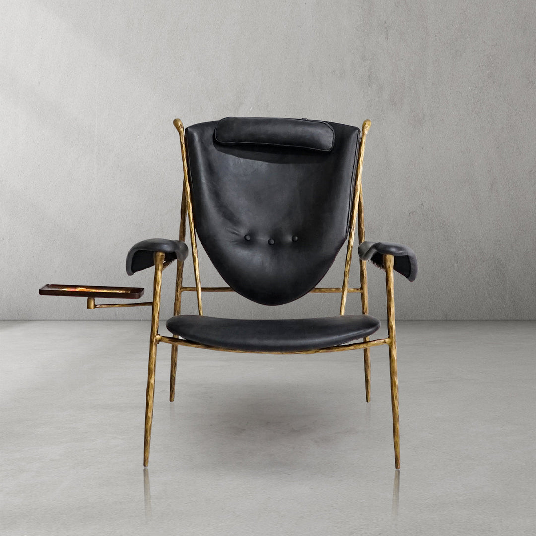 Thades Enamel Wooden Plate Leather Armchair