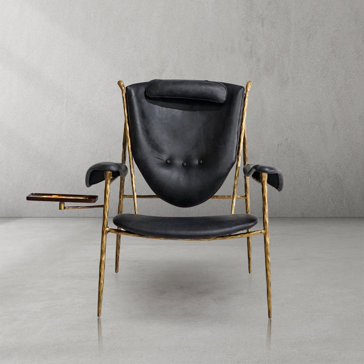 Thades Enamel Wooden Plate Leather Armchair