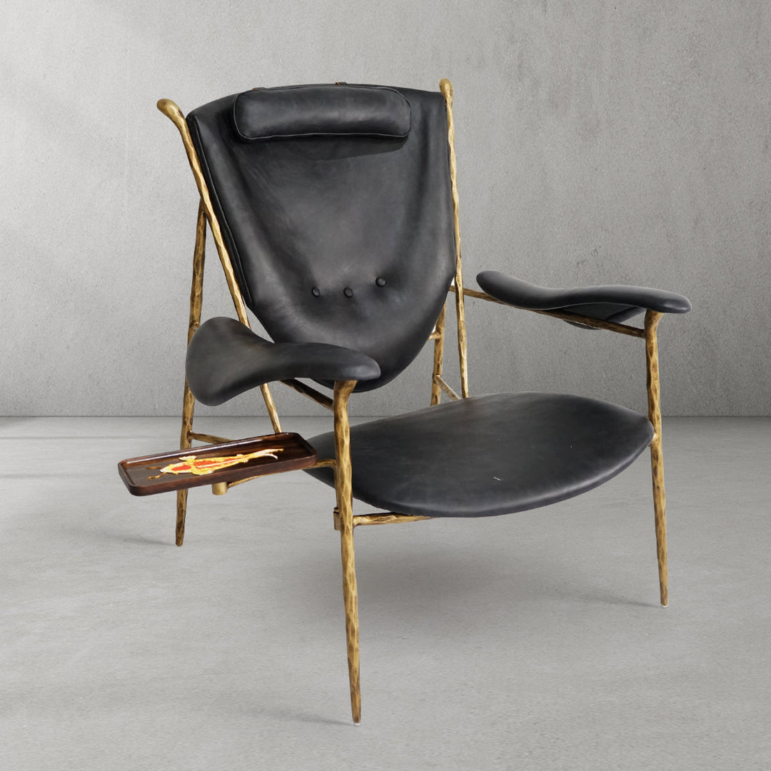 Thades Enamel Wooden Plate Leather Armchair