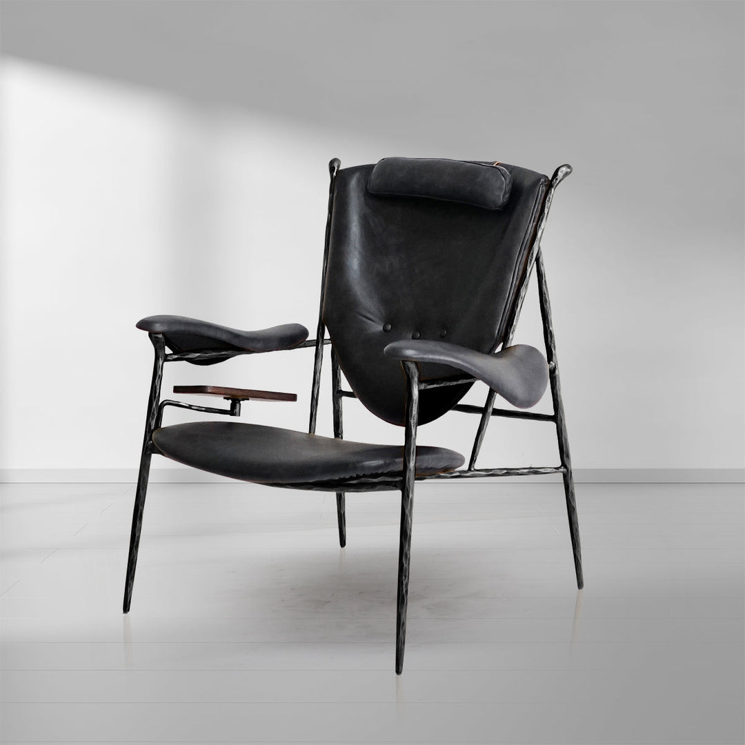 Thades Enamel Wooden Plate Leather Armchair