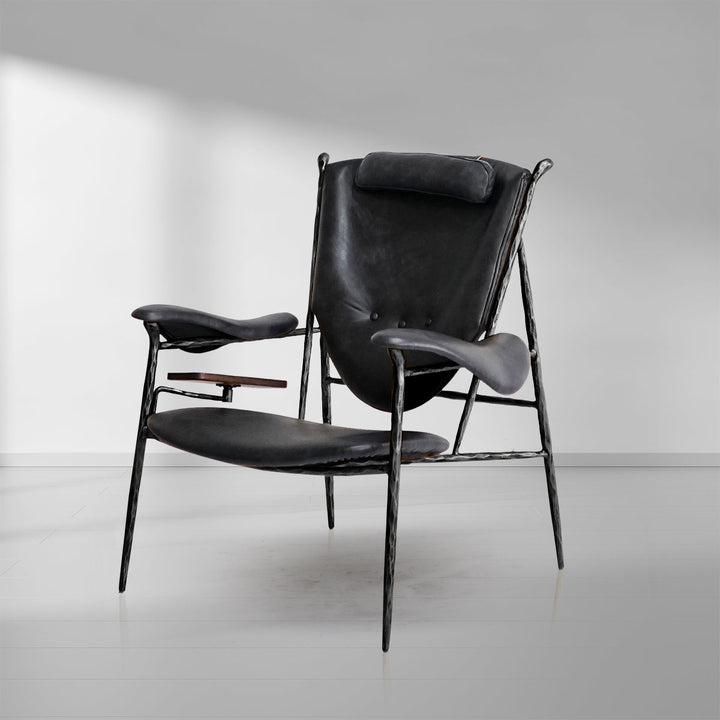 Thades Enamel Wooden Plate Leather Armchair