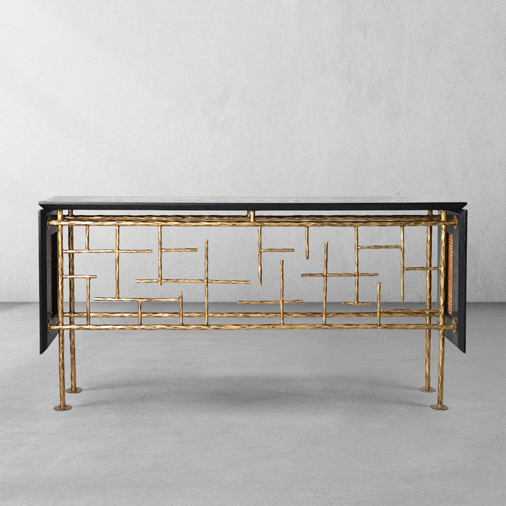 Thades Metal Frame Rattan Console Table