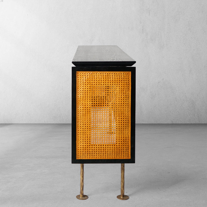 Thades Metal Frame Rattan Console Table