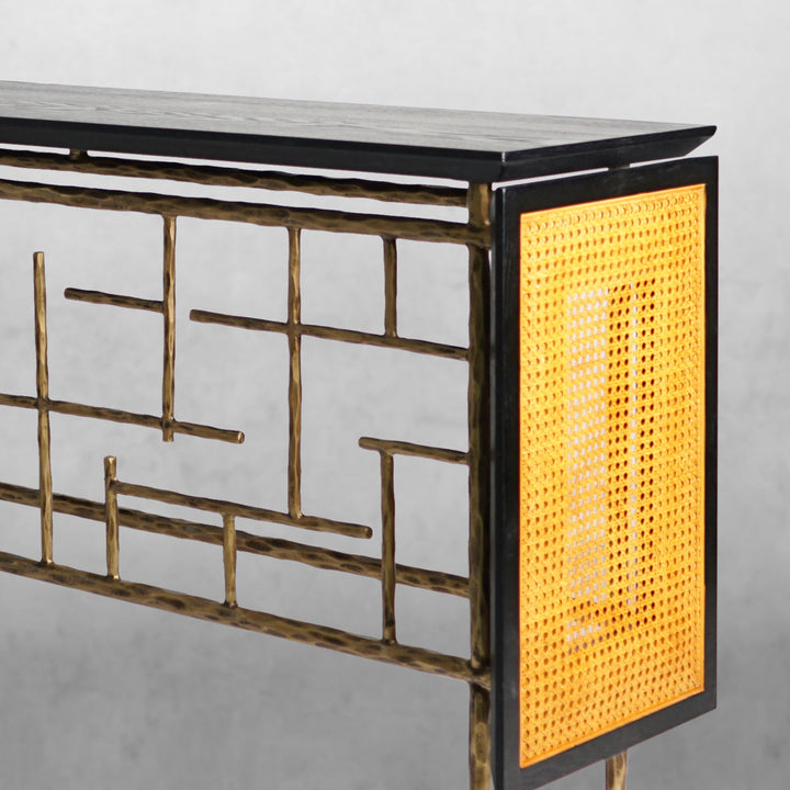 Thades Metal Frame Rattan Console Table