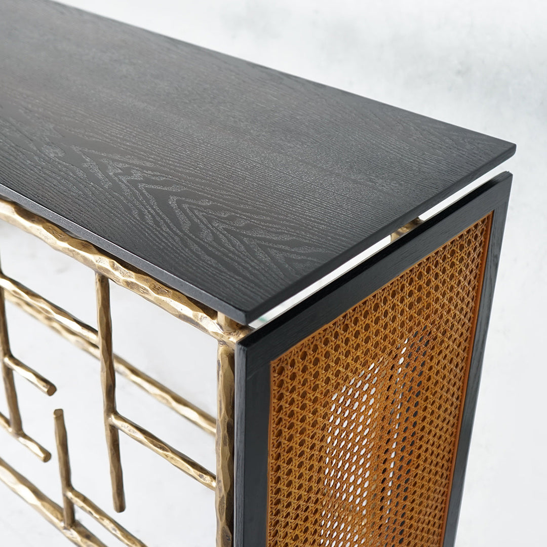 Thades Metal Frame Rattan Console Table
