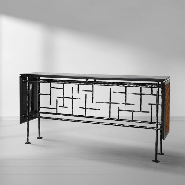 Thades Metal Frame Rattan Console Table
