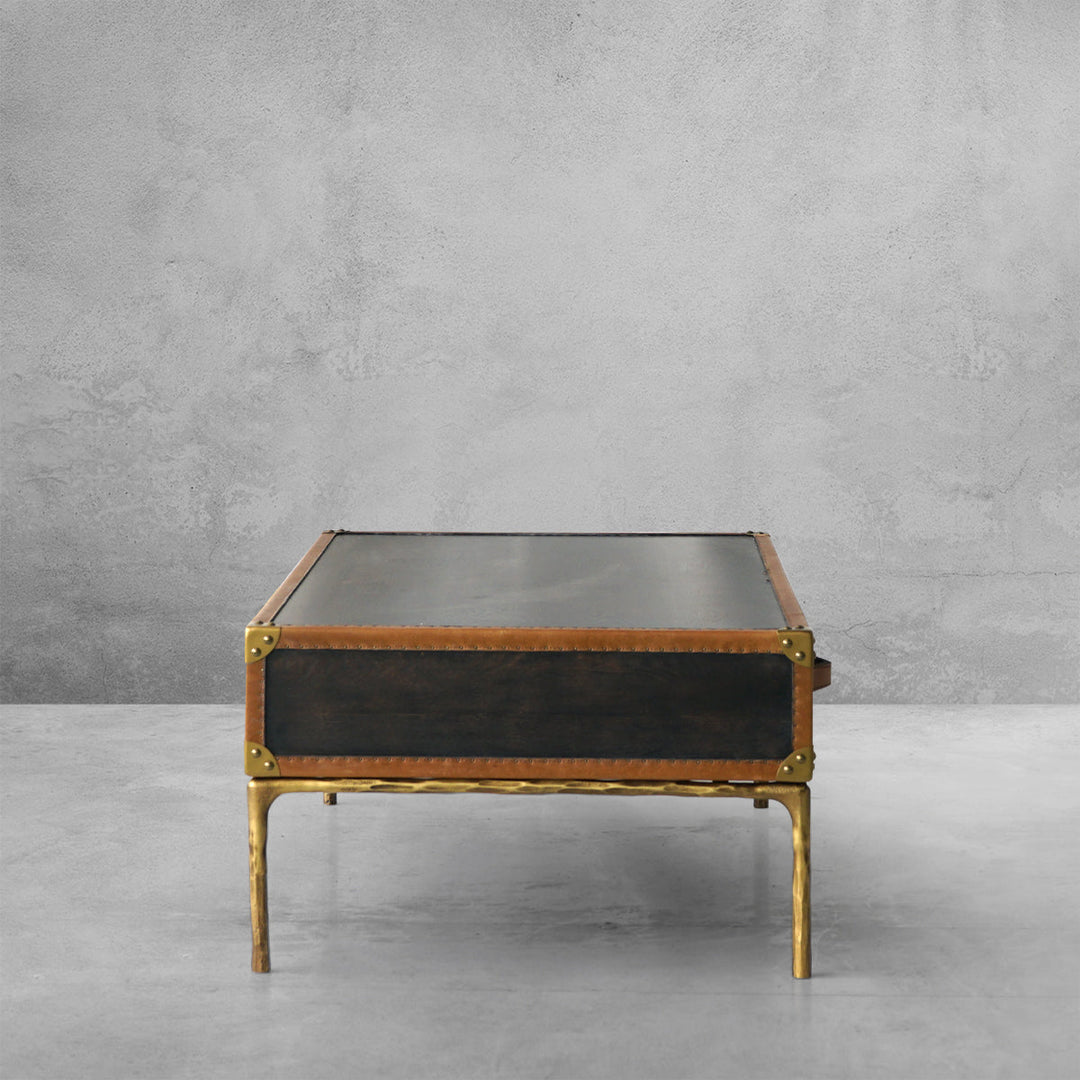 Thades Vintage Leather Square Coffee Table