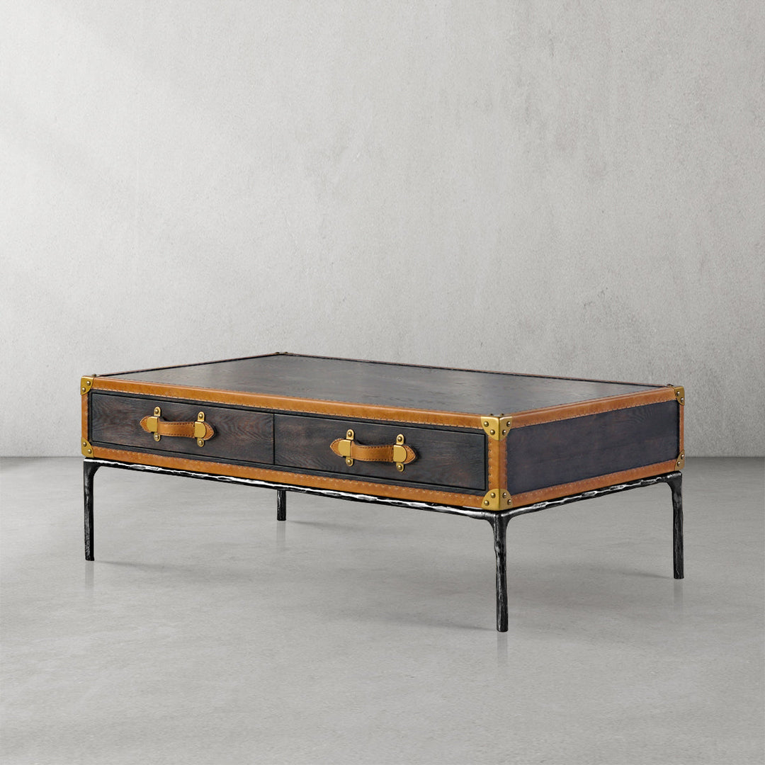 Thades Vintage Leather Square Coffee Table