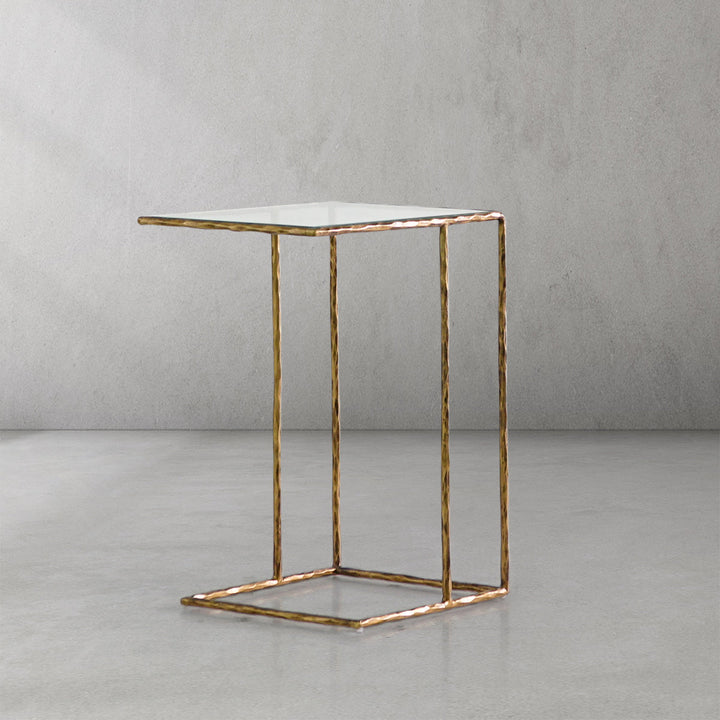 Thades Tempered Glass C-Shaped Side Table