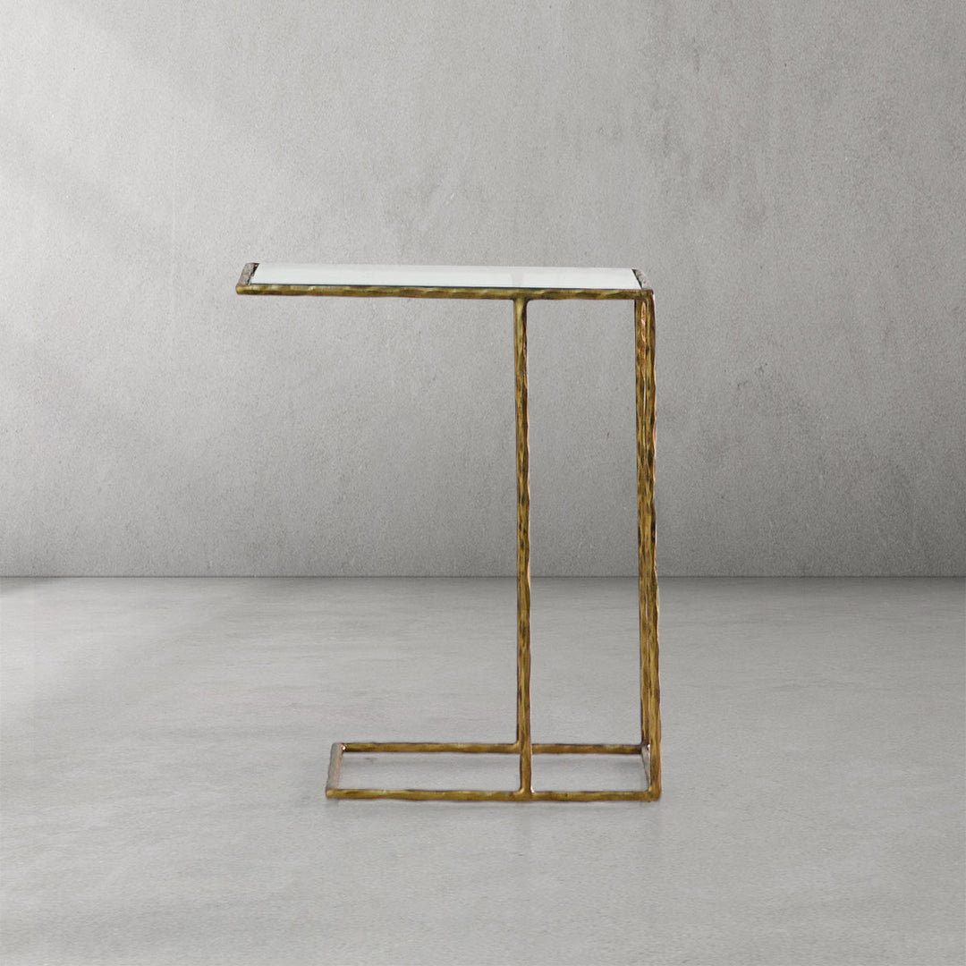 Thades Tempered Glass C-Shaped Side Table