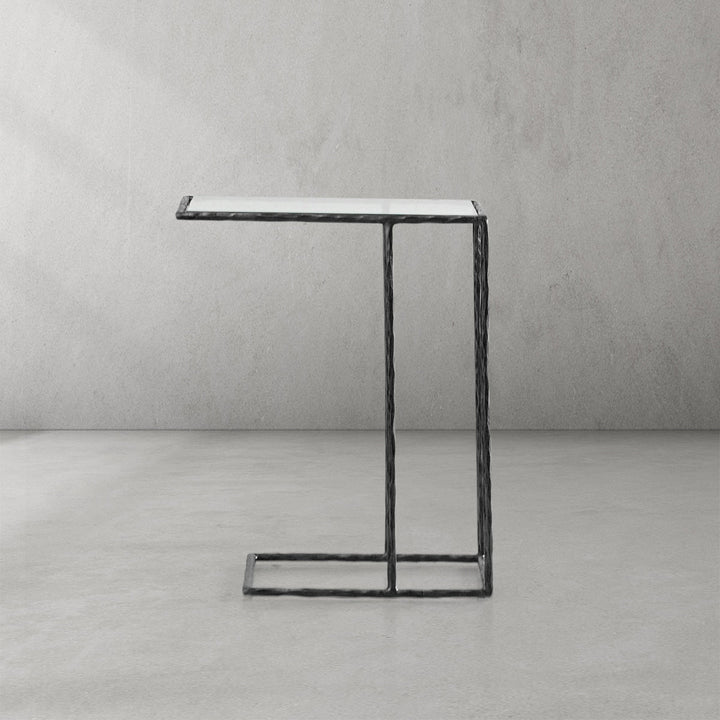 Thades Tempered Glass C-Shaped Side Table