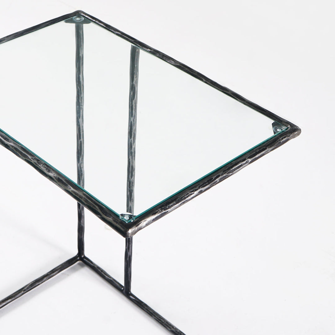 Thades Tempered Glass C-Shaped Side Table