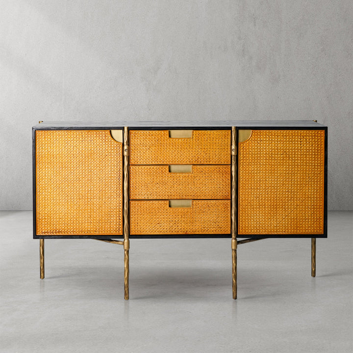 Thades Metal Frame Rattan Side Cabinet