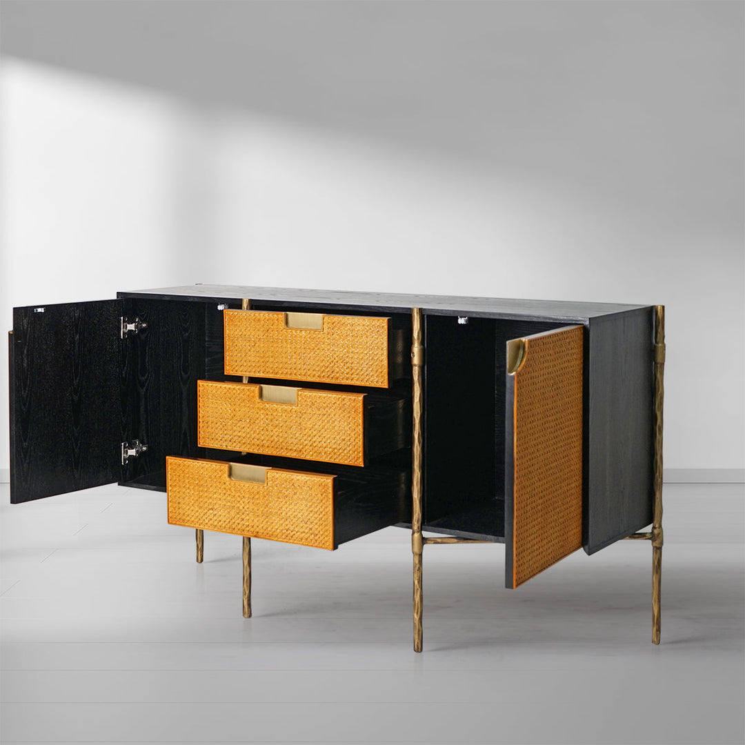 Thades Metal Frame Rattan Side Cabinet