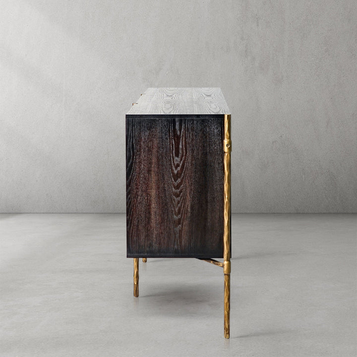 Thades Metal Frame Rattan Side Cabinet
